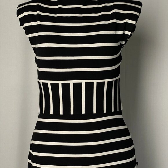 Kourbela Women's Midi Dress – Size M – Black/White – Sea Anchor Fold-Over Skirt - Picture 9 of 10